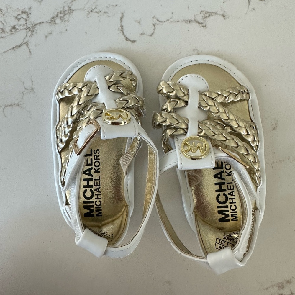 Michael Kors Baby Gold and White Sandals